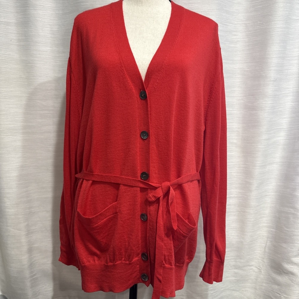 J.Crew Women's Dream Cardigan Button Front Tie Merino Wool Sweater Large Red